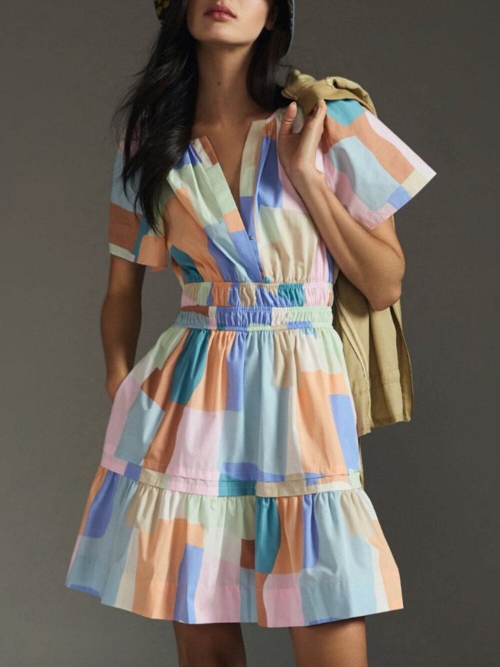 ANTHROPOLOGIE Somerset Mini Dress Pastel Multi Color Size S